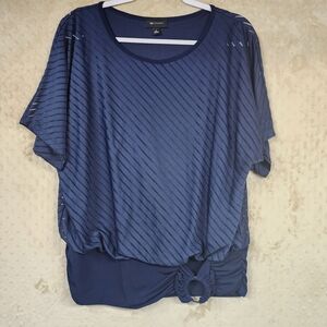 AB Studio Navy Blue Women's Top with Ring Detail Banded Accent Bottom Size L